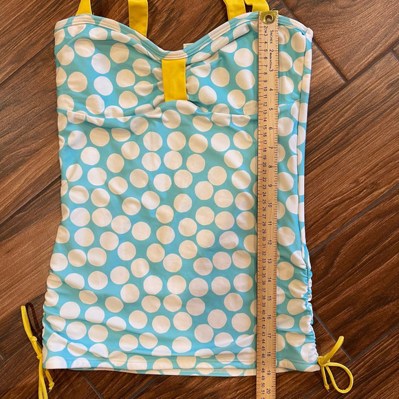 Lime Rickie $84 Lizzie Modest Tankini Medium Top Polka Dot Blue White Yellow - Picture 5 of 5